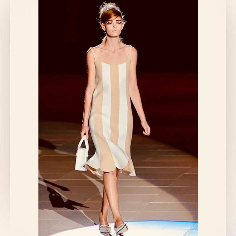 Marc Jacob’s Striped Scalloped Edges Neutral Beige and White Slip Dress Size 4